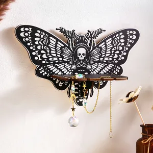 Mensola da muro a forma di falena teschio gotica per cristalli e decoro Halloween