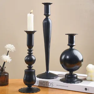 Elegant black striped glass candlestick holders set for wedding and festive table decor