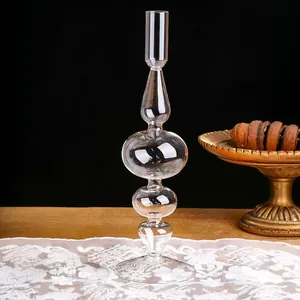Candeliere vintage francese in vetro trasparente a forma di zucca decoro