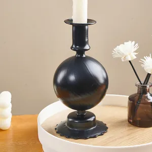 Elegant black ribbed orb glass candle holder for wedding and holiday tabletop decor
