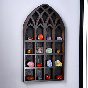 Gothic arched wooden window wall shelf for crystal and gemstone display decoration