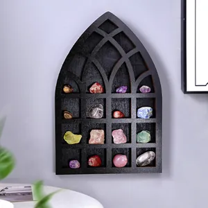 Decorative Gothic arch wooden wall shelf organizer for displaying crystals and stones