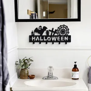 Schwarzer Metall Halloween Schlüsselhaken mit Geist Spinnennetz Design für Wand Deko