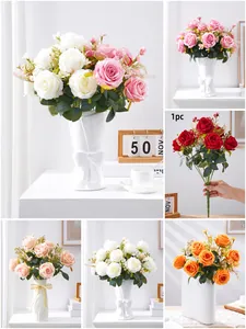 Collage of artificial multi-headed silk roses in various vibrant colors for home decoration