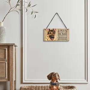 Wooden pet hanging sign with German Shepherd print in a cozy home interior