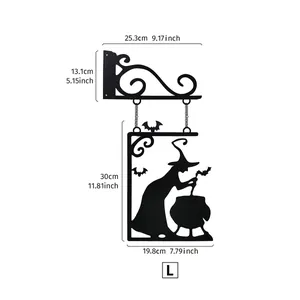 Detailed dimensions of Halloween witch cauldron silhouette iron wall hanging ornament