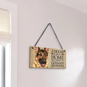 Decorative wooden hanging sign featuring a German Shepherd dog for home wall decor