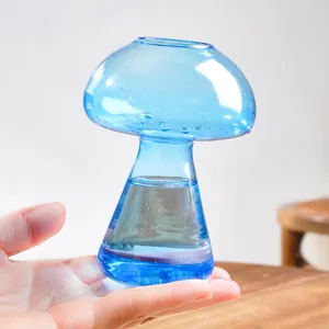 Vase champignon en verre bleu pour décoration de table minimaliste arrangement floral
