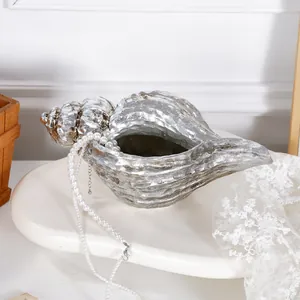 Creative silver shell resin vase for maritime-themed home decoration and elegant gift