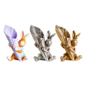 Creative Easter bunny resin vases in colorful, gold, and silver metallic finishes