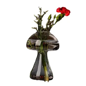 Creatieve paddestoelvormige transparante glazen vaas voor huisdecor en tafelbloemstukken