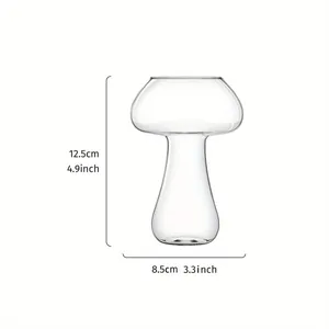 Creative mushroom shaped clear glass cocktail cup with dimensions 12.5cm x 8.5cm