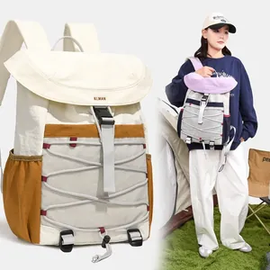 Stylish outdoor sports backpack for women with color block design and elastic cord detail