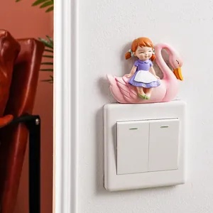 Adorable fairytale swan girl resin figurine wall switch sticker for kids bedroom decor