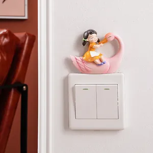 Cute fairy tale resin swan girl figurine for children's room wall switch decoration