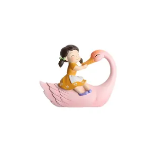 Adorable resin fairy tale swan girl figurine for desktop decoration and nursery room