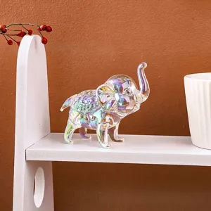Schillernde Kristall-Elefantenfigur mit Gravuren für die Dekoration im Home-Office