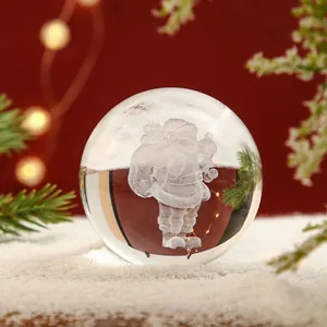 Bola de cristal decorativa navideña con grabado láser 3D de Papá Noel sobre nieve