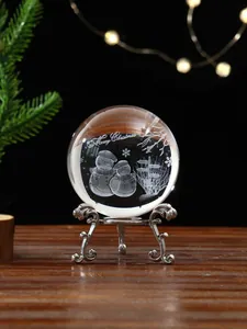 Decoración de bola de cristal navideña con muñecos de nieve grabados en 3D y soporte