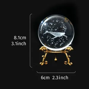 Creative laser engraved whale crystal ball ornament with gold stand and dimensions