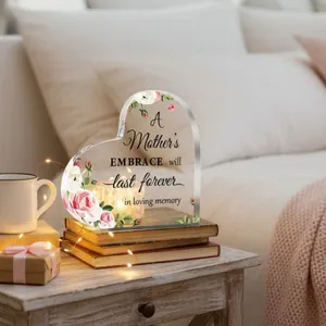 Heart-shaped acrylic plaque with Mother's Embrace quote for home decor