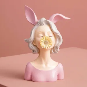 Noords Creatief Daisy Meisje Hars Figuur Moderne Kunst Karakter Buste Standbeeld Tafelblad Huisdecoratie Woonkamer Ornament Cadeau