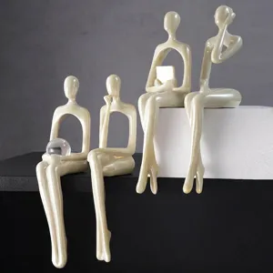 Statua del Pensatore Astratto in Resina Arte Moderna Galvanizzata Imitazione Giada Scultura Decorazione Casa Ufficio Ornamento