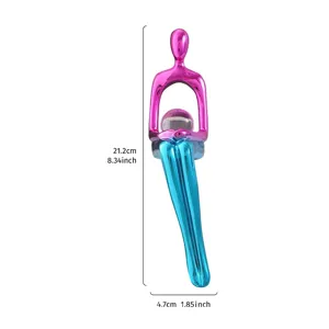 Dimensiones detalladas de la figura abstracta de resina azul y púrpura