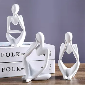 Juego de 3 estatuas de pensador abstracto nórdico de resina blanca mate para decoración