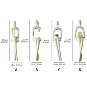 Dimensioni dettagliate per figurine creative in resina galvanizzata negli stili da A a D.