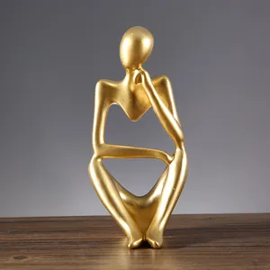 Estatua abstracta de hombre pensante de oro moderno para la decoración del escritorio