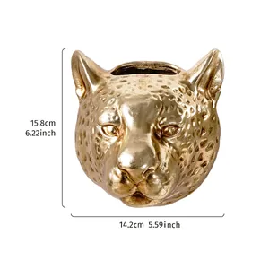 Detailed dimensions for the golden leopard head wall-mounted ceramic planter and vase