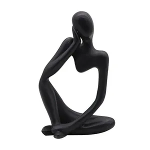 Escultura de pensador abstracto nórdico moderno en negro mate para hogar y oficina