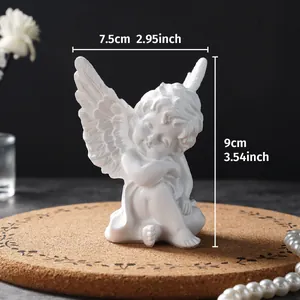 Detailed size specifications for the white resin angel figurine home decor piece