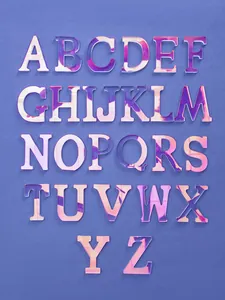 Ensemble complet de 26 lettres alphabétiques en acrylique holographique pour décor.