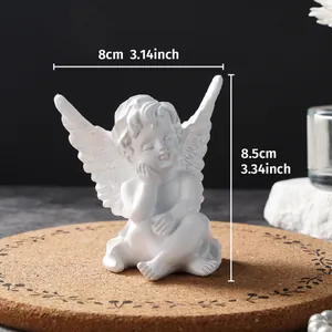 Dimensions of white resin angel figurine for home decoration, 8.5cm height