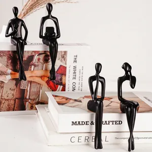 Lot de 4 figurines de penseur noires abstraites pour décoration d'étagère moderne