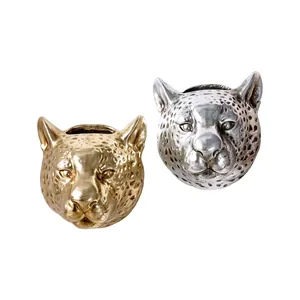 Luxury gold and silver leopard head wall planters for stylish home decor and dried flowers