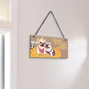 Cute French Bulldog wooden hanging sign with 'Love is a four legged word' text