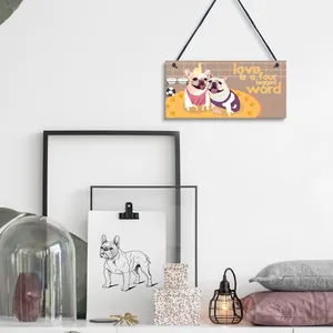 Decorative wooden hanging plaque with cute French Bulldog cartoon and dog quote