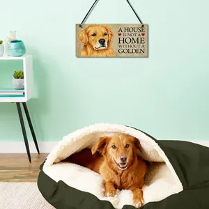 Wooden Golden Retriever wall sign 'A House Is Not A Home Without A Golden' hanging