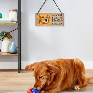 Decorative wooden dog sign featuring a Golden Retriever portrait and heartwarming quote