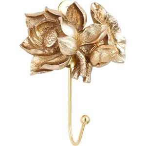 Elegante appendiabiti da parete decorativo in rilievo di loto dorato stile europeo