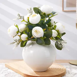 Elegant Artificial Multi-Head Peony Bouquet Silk-Like Fabric Peonies For Wedding Party Home Office Table Decoration Realistic Romantic Flower Arrangement