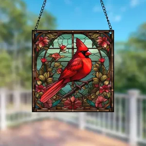 Atrapasol de acrílico con diseño de pájaro cardenal rojo para colgar en ventanas