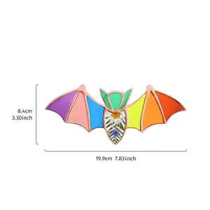 Detailed size information of a colorful bat hanging ornament for Halloween decoration