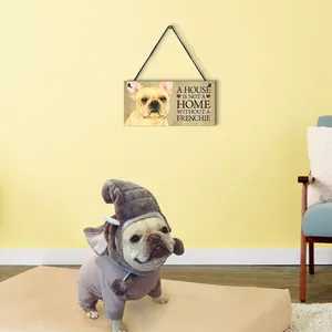 Wooden French Bulldog hanging sign decorative wall plaque with Frenchie quote in home setting