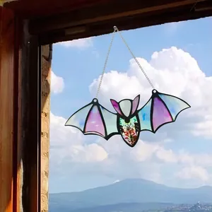 Stained glass Halloween bat suncatcher for window hanging and spooky home wall decoration