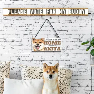Wooden hanging sign featuring an Akita portrait and heartwarming dog-themed quote
