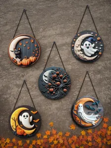 Set of 5 Halloween acrylic wall hangings featuring decorative ghosts, cats and pumpkins